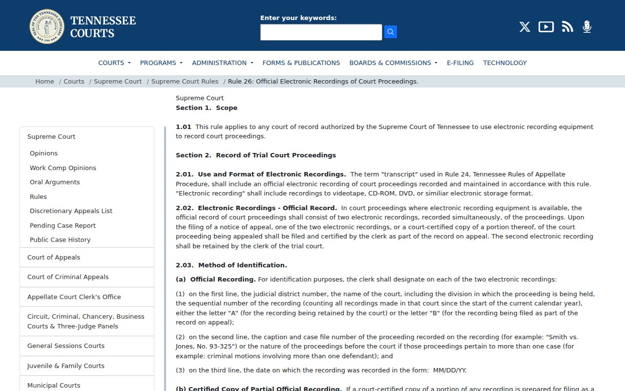 Dyer County court dates official electronic recording rule