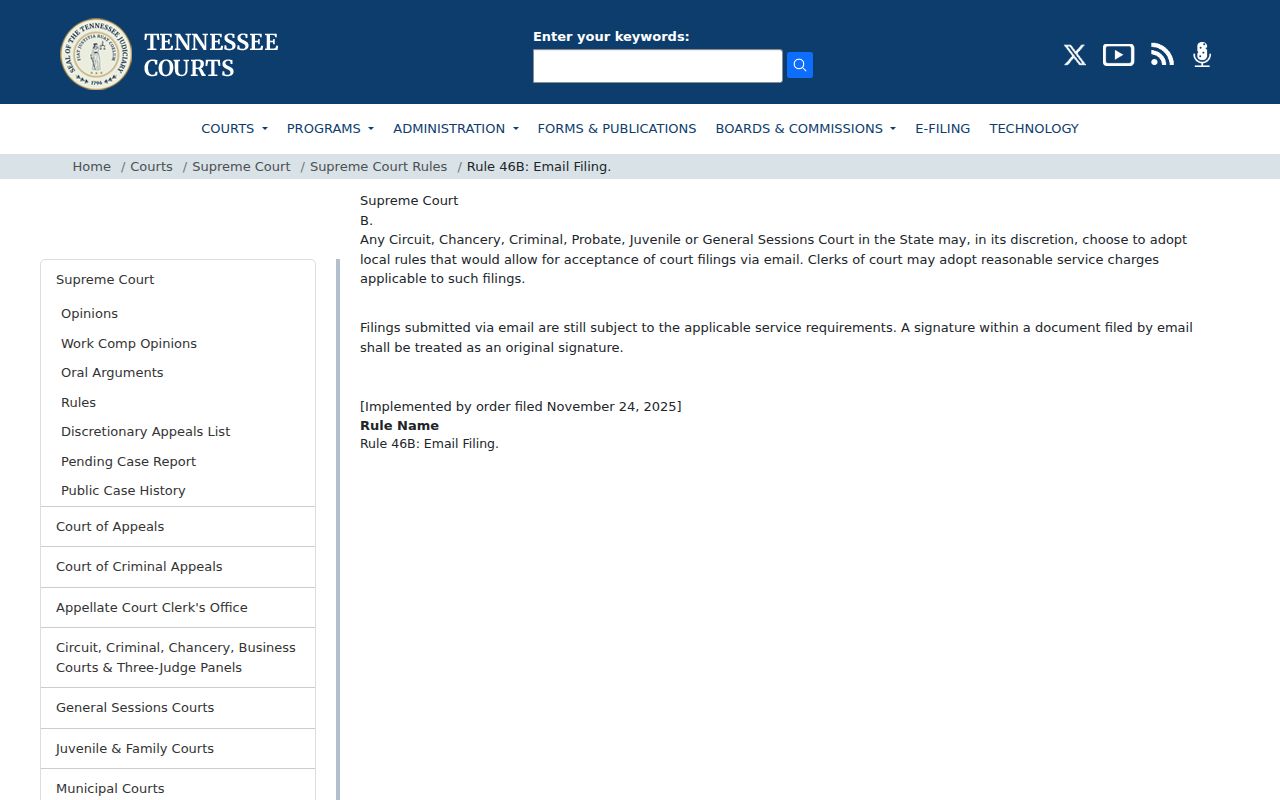 Dyer County civil docket Rule 46B email filing
