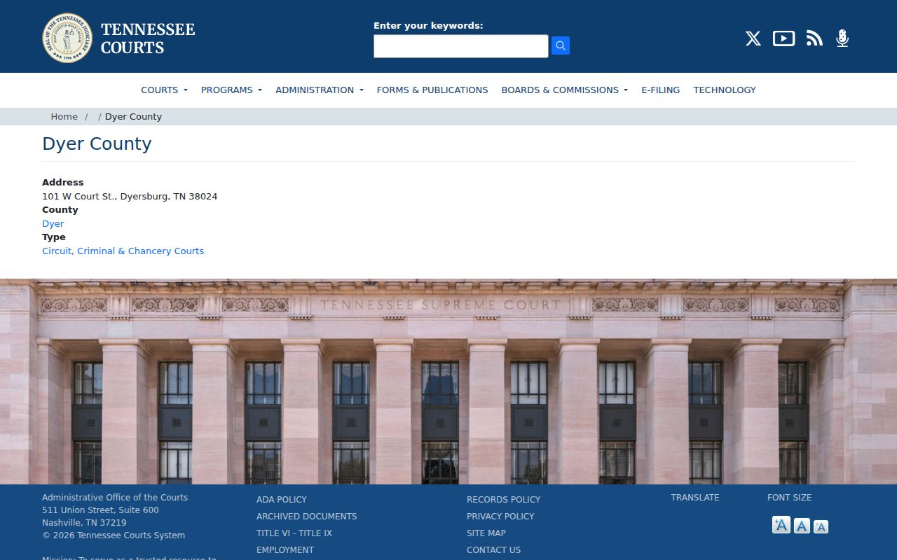 Dyer County court docket courthouse record