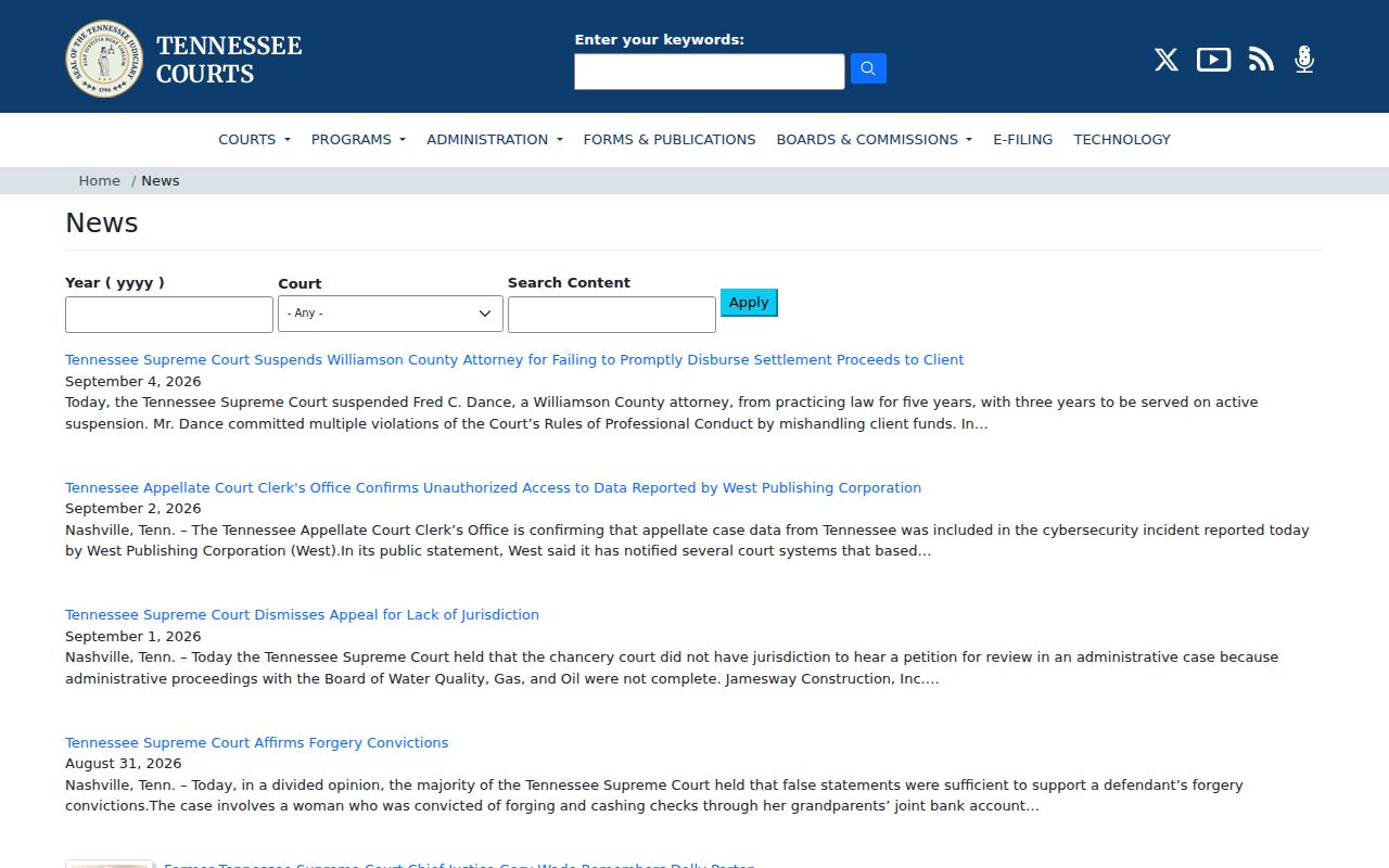 Dyer County court docket Tennessee court technology news