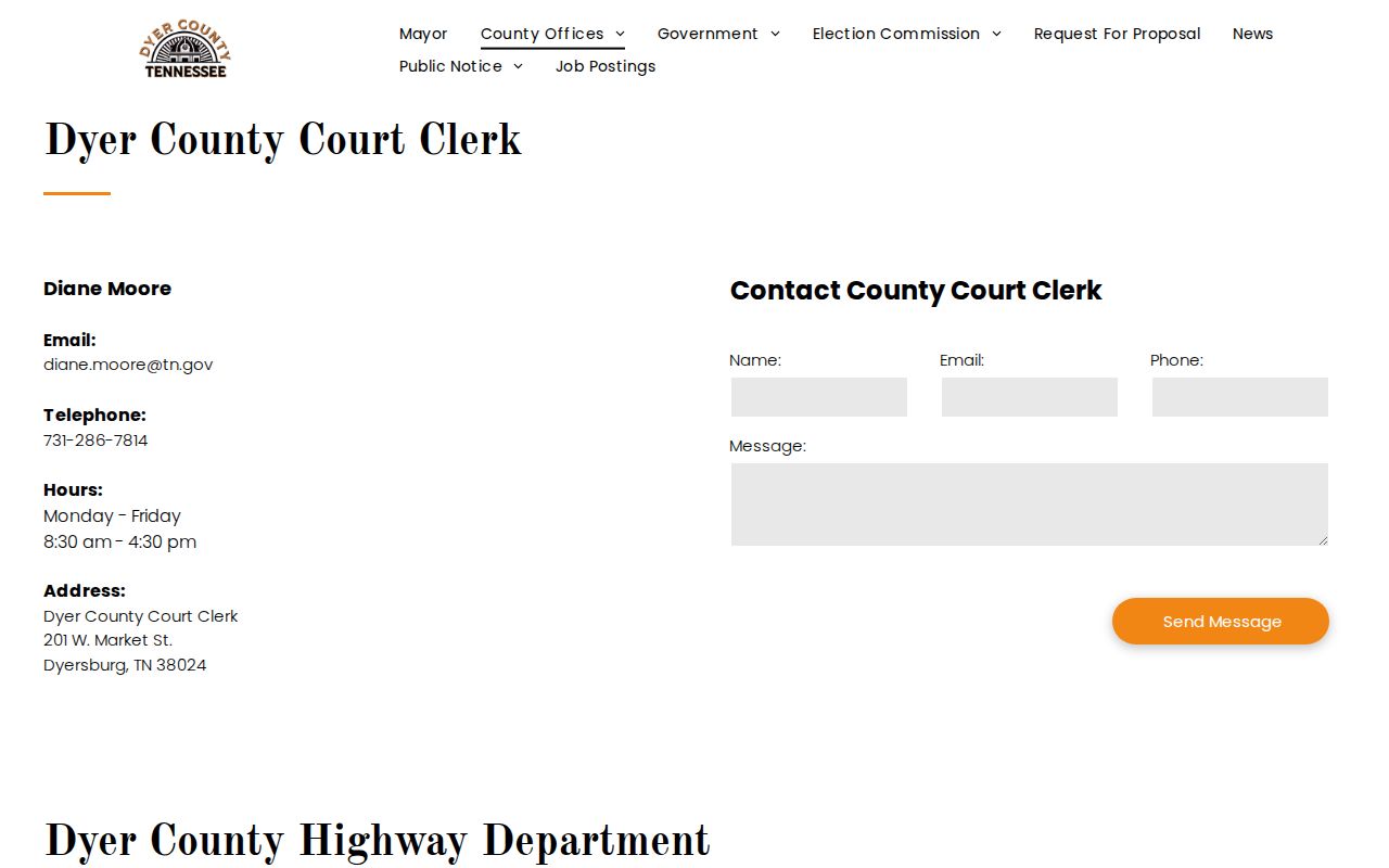 Dyer County court record search and county clerk office listing