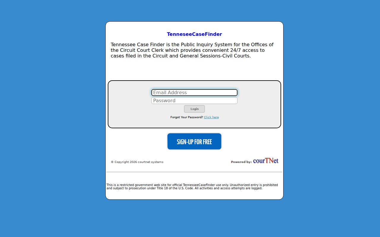 Dyer County case lookup research showing Tennessee Case Finder login