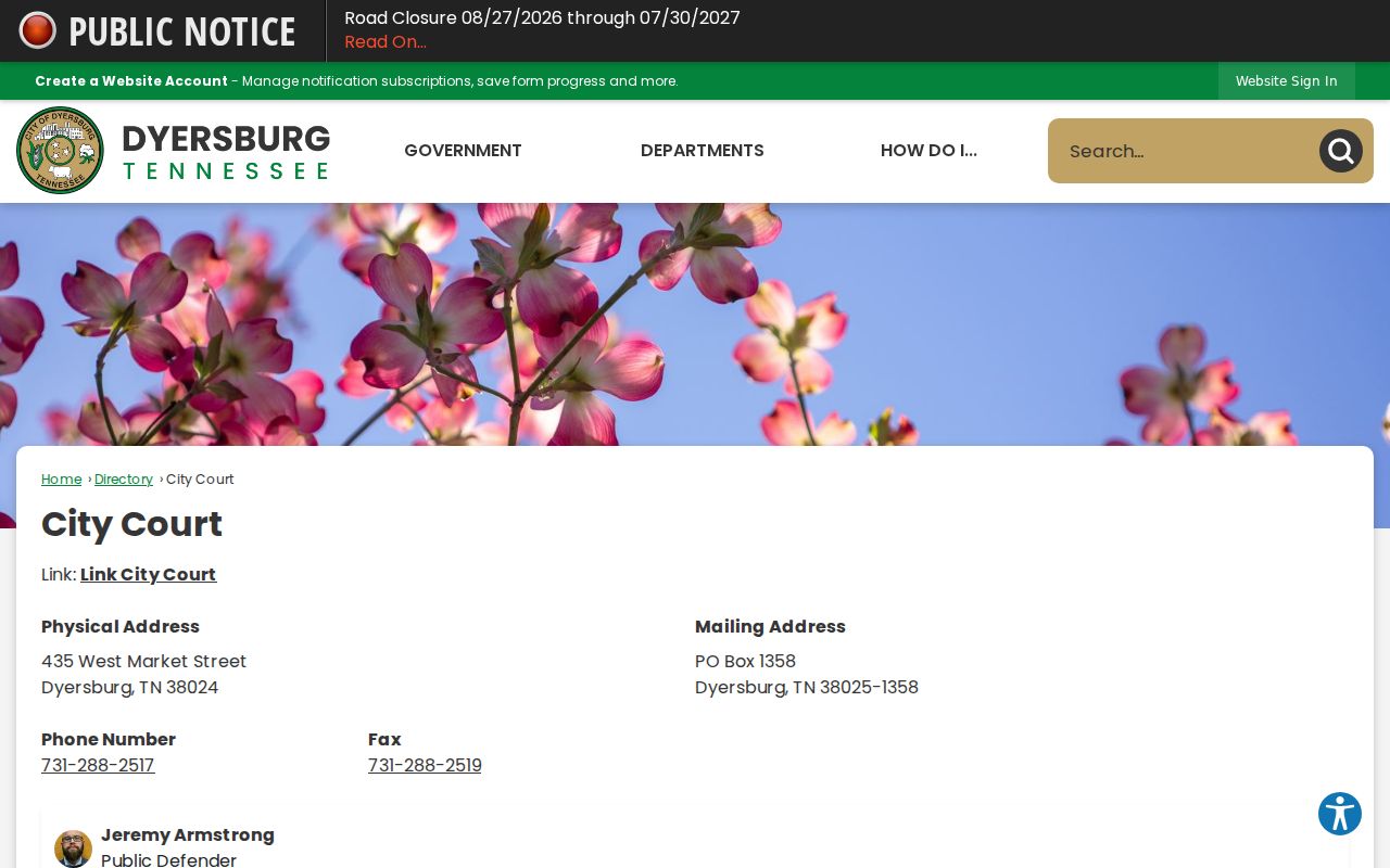 Dyersburg court docket City Court department contact